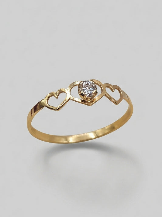 Anillo Juve Oro 18k triple corazón circón