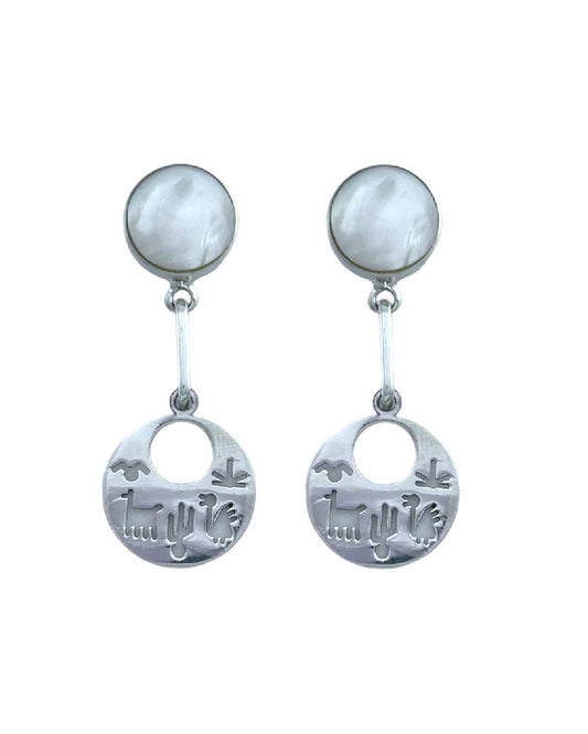 Aros colgantes piedra nácar, diseño diaguita plata nacional 950
