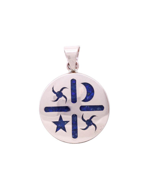 Colgante de plata nacional 950 con piedra lapislázuli diseño kultrun