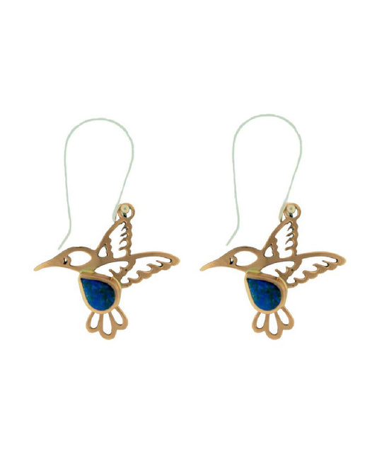Aros colgantes de cobre esmaltado con lapislázuli colibrí