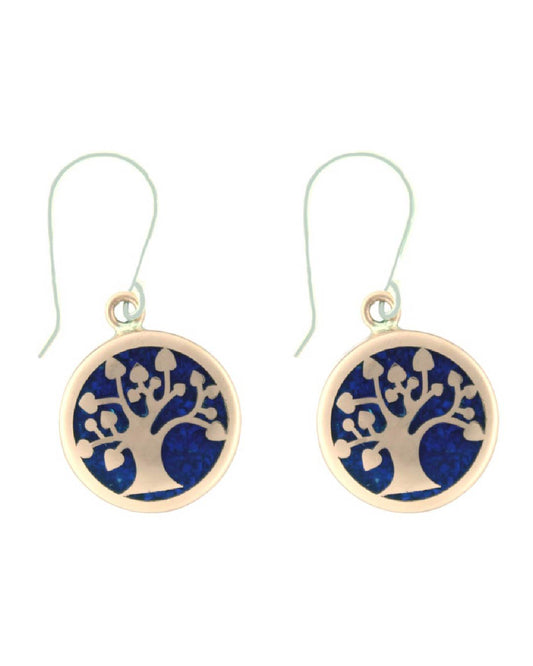 Aros colgantes de cobre esmaltado con lapislázuli árbol de la vida