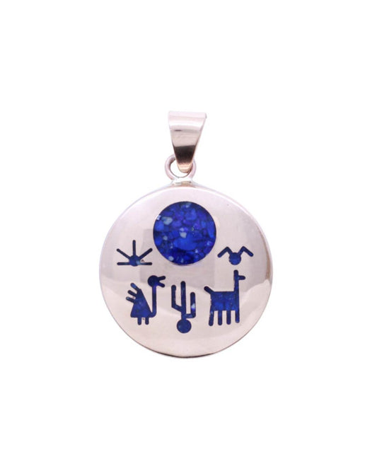 Colgante de plata nacional 950 con piedra lapislázuli diseño diaguita