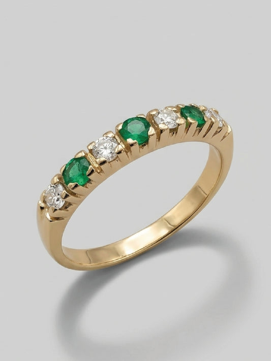 Anillo cintillo Oro 18k esmeralda circón 3,0gr