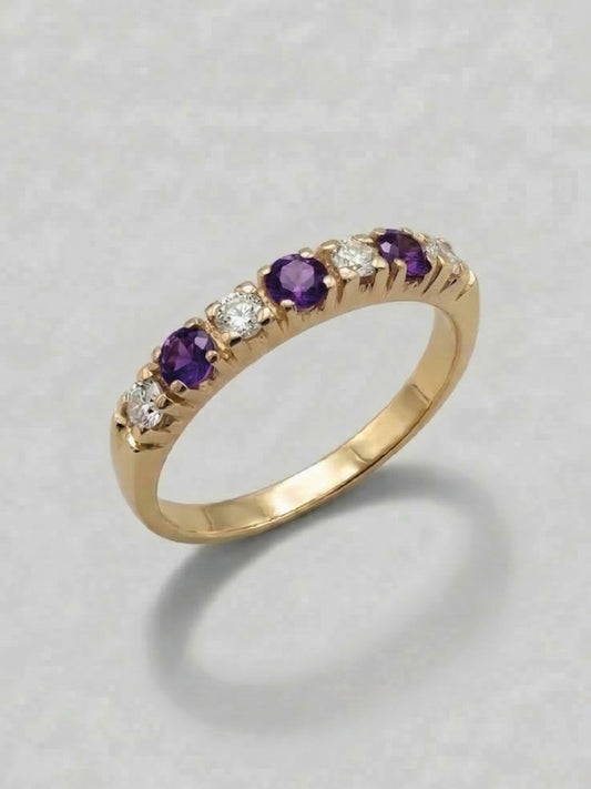 Anillo cintillo Oro 18k amatista circón 3,0gr