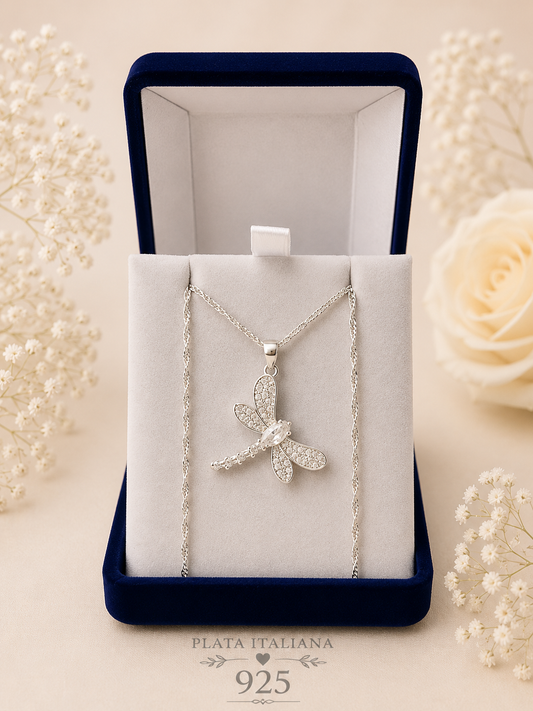 Collar libélula micro circón Plata italiana 925