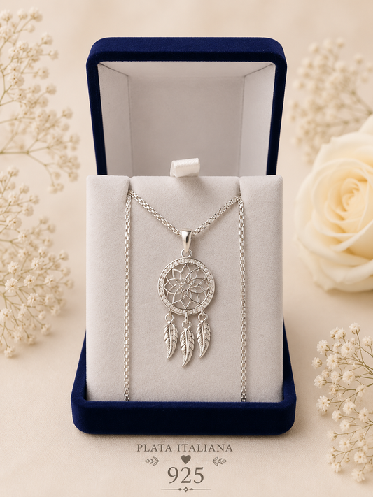 Collar atrapa sueño micro circón Plata italiana 925
